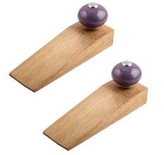 2 Pieces Purple Round Ceramic Wooden Door Stopper
